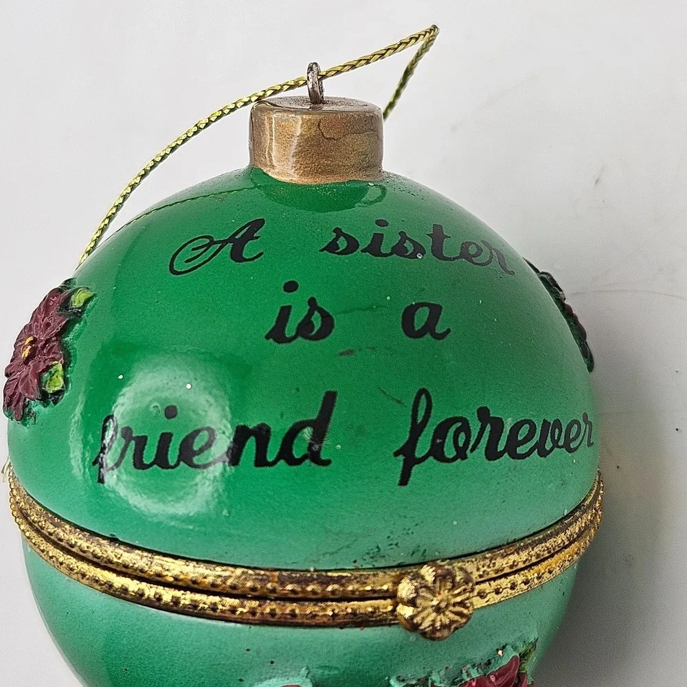 Vintage Christmas Ornament Trinket Box Cardinal A Sister is a Friend Forever